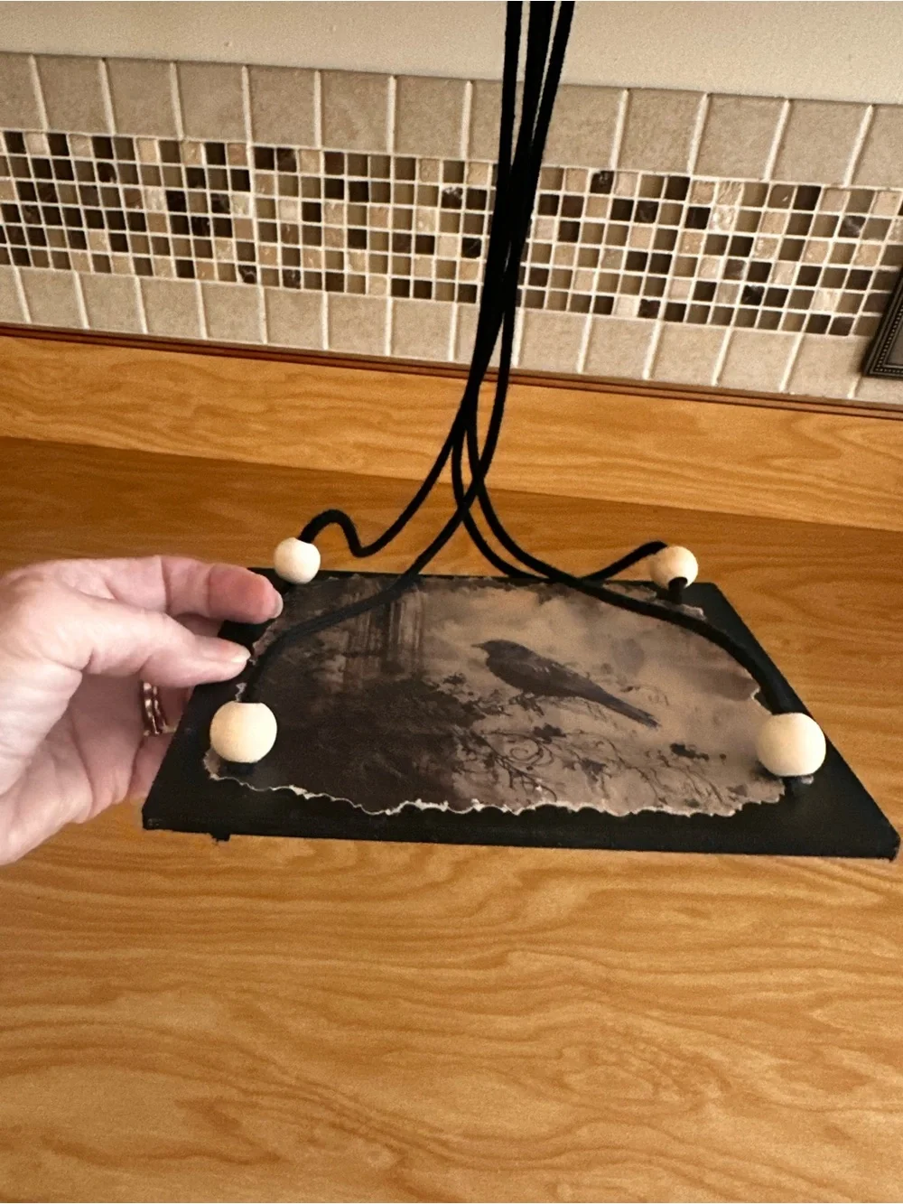 Hand Crafted Black and White Gothic Raven Wall Display hanging floating Shelf